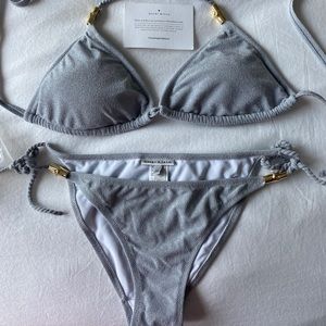 Heidi Klein silver string Bikini L top M bottom